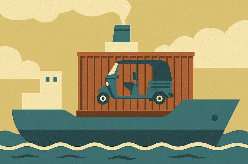 Tuk tuk on container ship